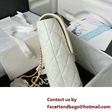 Chanel Grained Calfskin  &  Gold-Tone Metal Chain Backpack Bag AS4490 White 2023